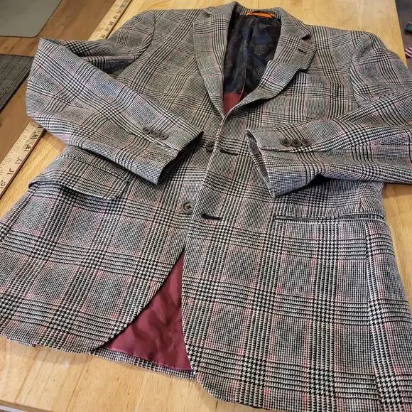 Tallia Wool Plaid Blazer pockets 19" P2P 27" long lined 3 button cuff - Picture 2 of 13